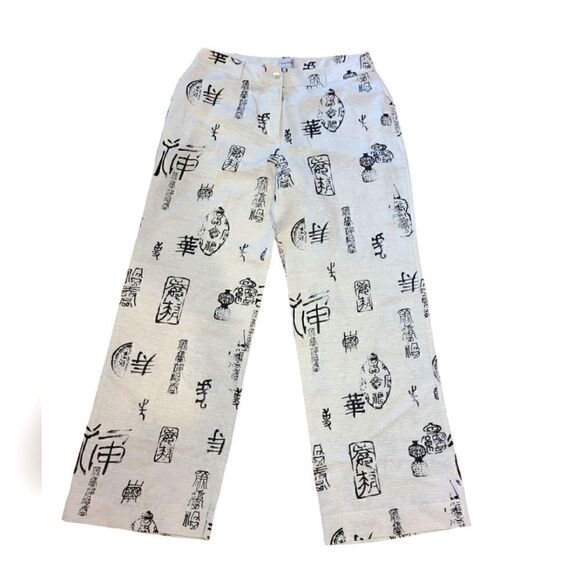 Chicos Awaken Serrano Silk/Linen Blend Wide-Leg Pants, Asian Design | 2/ L-12 - Picture 2 of 9